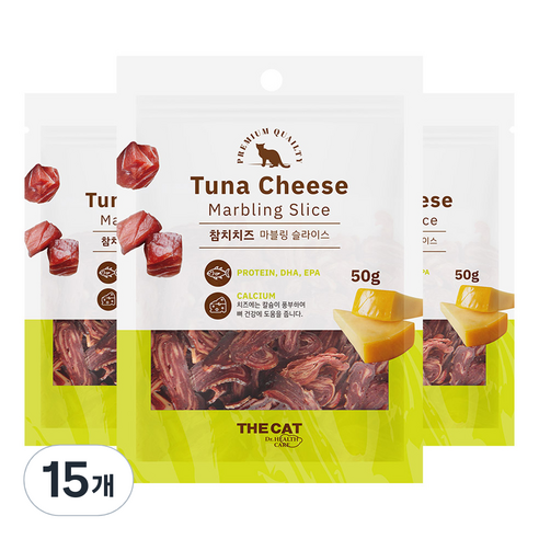 더캣 고양이 마블링 슬라이스 간식, 혼합맛(참치/치즈), 50g, 15개