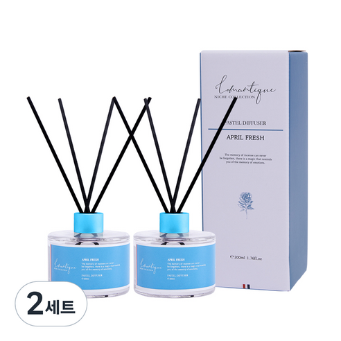로맨띠끄 퍼퓸 파스텔 디퓨저 200ml x 2p + 섬유스틱 8p 세트, 에이프릴프레쉬, 400ml, 2세트