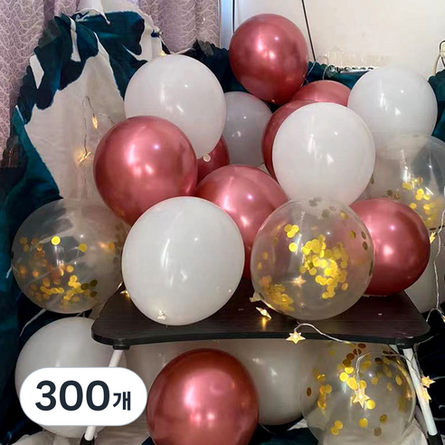 팡파티 파티풍선 + 공기주입기, 레드앤화이트, 300개
