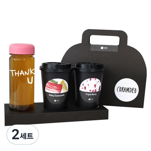 1AM 쥬뗌므 블랜딩 프리미엄 차세트 분홍뚜껑, 보틀 + 스티커 THANK U + 루비 캐모마일 3p + 트리플 베리 3p + 패키지 블랙 Coramdeo, 2세트