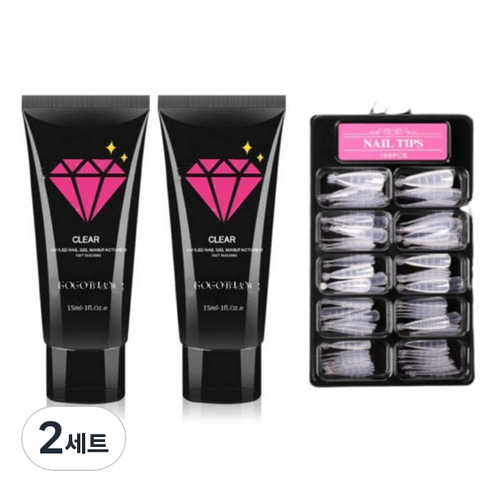 고고블랑 네일연장 폴리젤 30ml 세트, 폴리젤 클리어 + 클리어화이트 + 연장팁 스틸레토 100p + 구성품 3종, 2세트