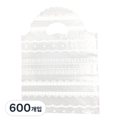 손잡이 비닐 포장봉투 가로 25cm x 세로 35cm P25, 투명 레이스, 600개입