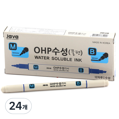 자바펜 OHP수성펜 M앤B, 파랑, 24개