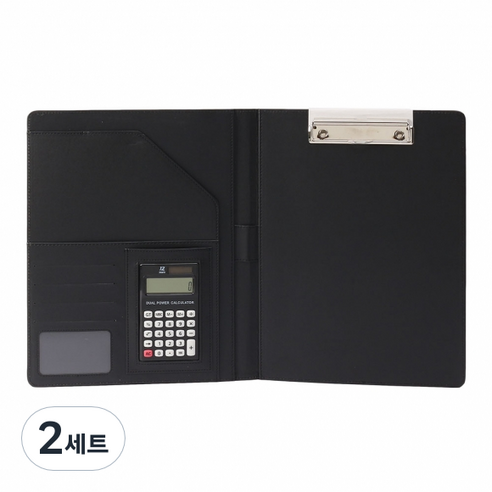 트리 에쉬 클립 레포트화일 + 12자리 계산기, 블랙, 2세트