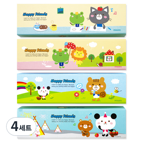 미소로 2000 해피프렌즈 지함필통 2353 4종 세트, 고양이 + 개구리 + 다람쥐 + 판다, 4세트