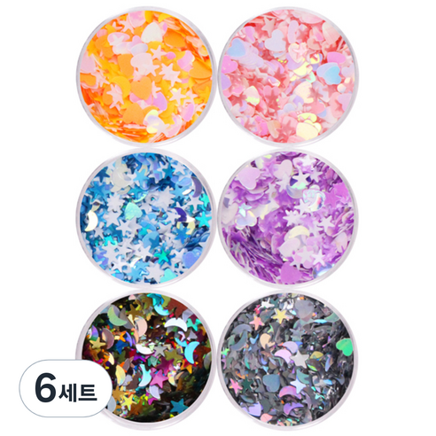 메이브라운 반해라 달별 하늘 6종 네일 글리터, 혼합 색상, 6세트