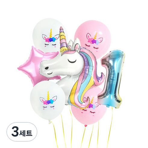 이모쿠비 생일파티 숫자풍선세트, 유니콘 1, 3세트