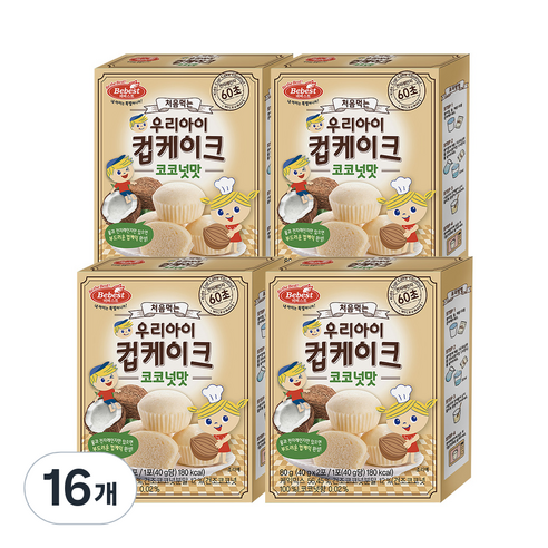 베베스트 처음먹는 우리아이 컵케이크 80g, 코코넛맛, 16개