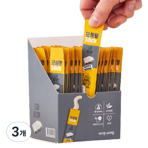 페슬러 고양이 묘설렘 스틱 간식 40p, 대구, 400g, 3개