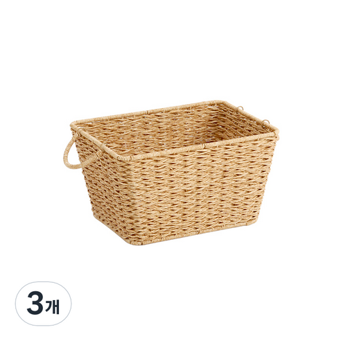 하우스레시피 PP라탄 손잡이 바스켓, 베이지, 3개