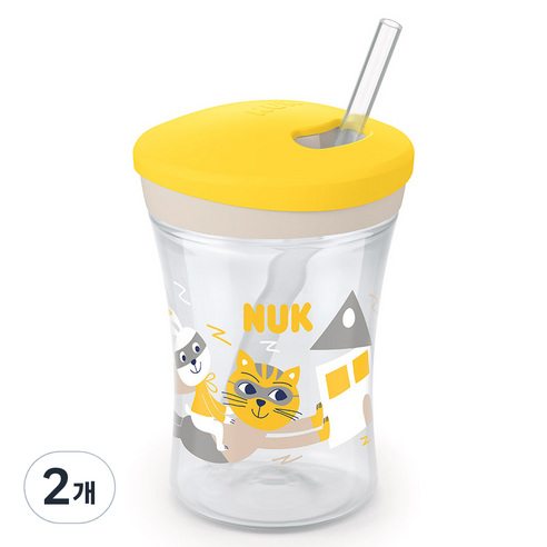 누크 액션 유아용 빨대컵 230ml, 2개, 옐로우