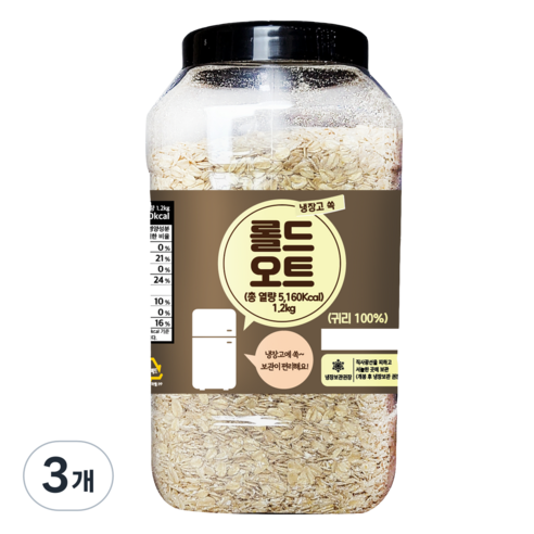 냉장고쏙 롤드 오트, 1.2kg, 3개