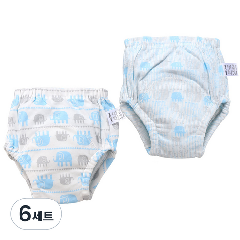 베베니즈 유아용 큐트패턴 배변훈련 팬티 2종 세트, 코끼리, 6세트