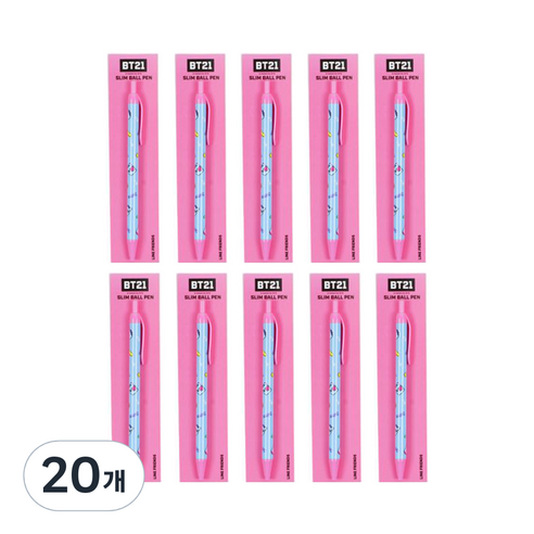 라인프렌즈 BT21 슬림볼펜 0.5mm, 망, 20개