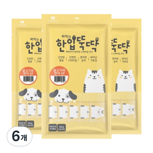 한입뚝딱 짜먹는 반려동물 간식 5p, 닭고기 + 연어 혼합맛, 60g, 6개