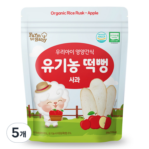 팜투베이비 유기농 떡뻥, 사과, 30g, 5개
