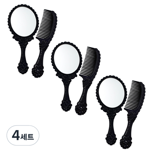 세븐스타 미미세트 거울 3p + 빗 3p 중형, 블랙, 4세트