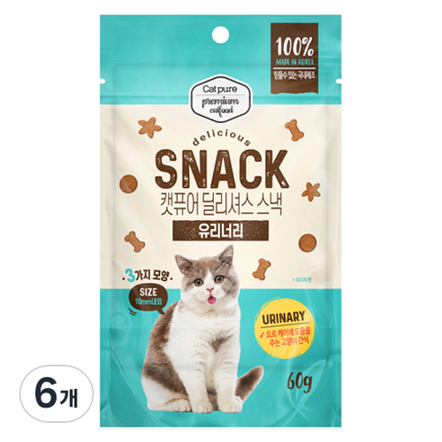 캣퓨어 고양이 딜리셔스 스낵 유리너리, 60g, 6개, 혼합맛(닭고기/참치)