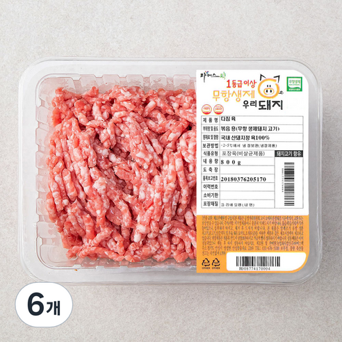 파머스팩 한돈 무항생제 인증 1등급 다짐육 (냉장), 800g, 6개