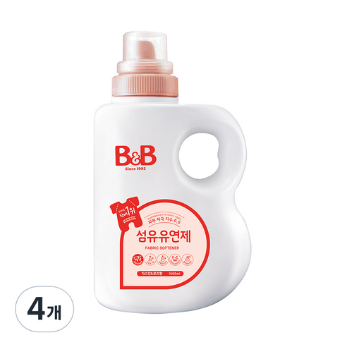 비앤비 섬유유연제 자스민 앤 로즈 본품, 1.5L, 4개