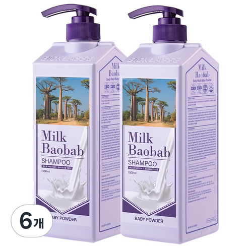 밀크바오밥 샴푸 베이비파우더향, 1000ml, 6개