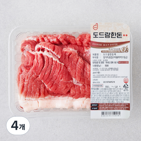 도드람한돈 미박 앞다리 칼집 1등급 구이용 (냉동), 500g, 4개