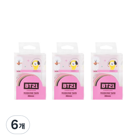 라인프렌즈 BT21 마스킹테이프 30mm, 핑크, 6개