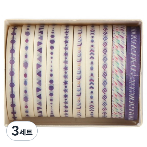 셀링뉴 아트스핀 울타리 다꾸 마스킹 종이 테이프 10종 세트 5mm x 2m, 보라, 3세트