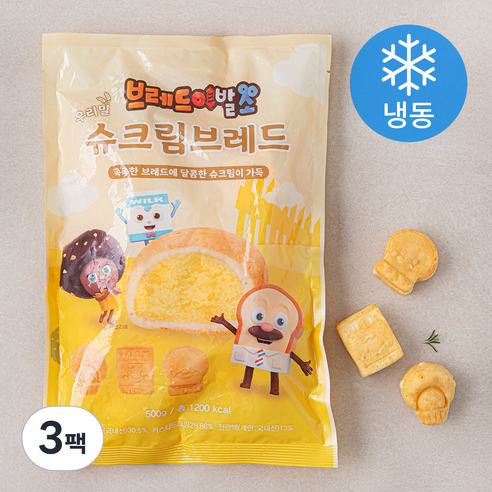 브레드이발소 우리밀 슈크림 브레드 (냉동), 500g, 3개