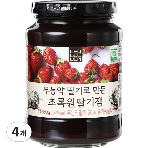 초록원 무농약딸기로 만든 딸기잼, 4개, 580g