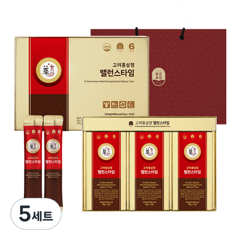 풍년보감 6년근 고려홍삼정 밸런스타임 홍삼스틱 선물세트 + 쇼핑백, 300g, 5세트