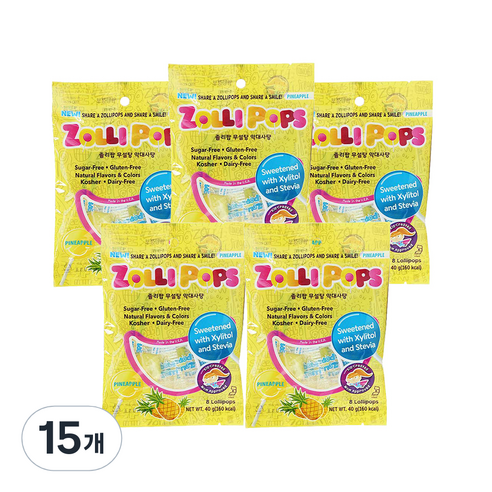 졸리팝 무설탕 막대사탕 40g, 파인애플맛, 15개