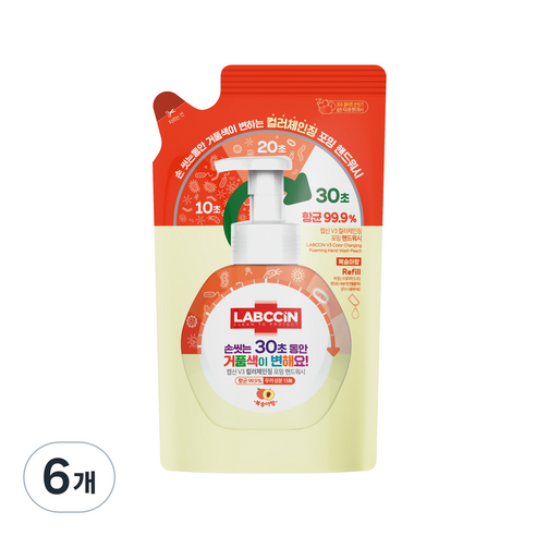 랩신 컬러체인징 핸드워시 복숭아향, 6개, 450ml