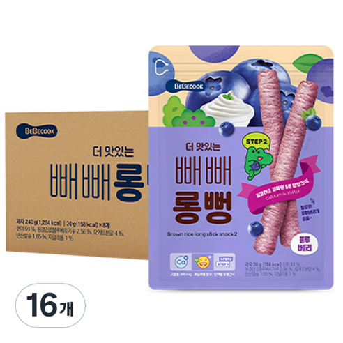 베베쿡 더 맛있는 빼빼롱뻥 유아 과자 30g, 16개, 블루베리