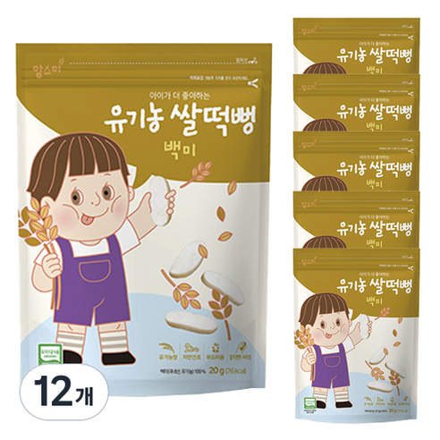 맘스미 유기농 쌀떡뻥, 백미맛, 20g, 12개