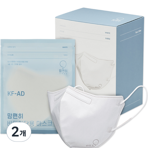 맘편히 비말차단 마스크 새부리형 WHITE 중형 KF AD​​, 50개입, 2개, 화이트