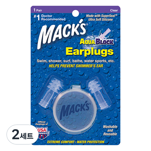 Macks 아쿠아블록 실리콘 수영 귀마개 투명색 2p, 2개