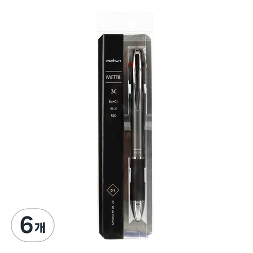 문화연필 메탈 3색 볼펜 0.7mm, 다크그레이, 6개