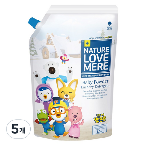 네이쳐러브메레 뽀로로 울트라 젤 아기 세탁세제 리필, 1.5L, 5개