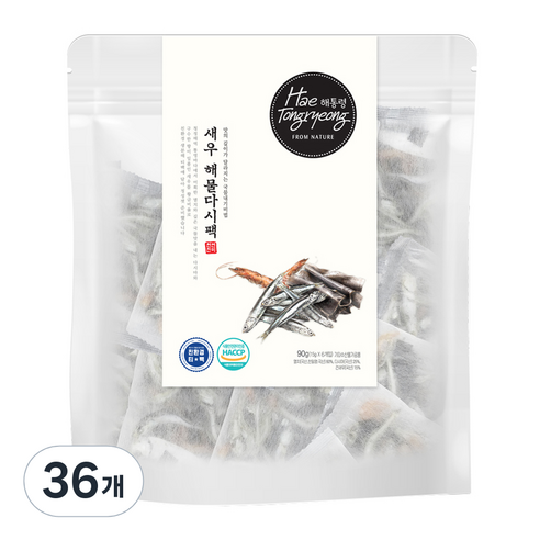 해통령 국물 내기 비법 새우 해물다시팩, 90g, 6개