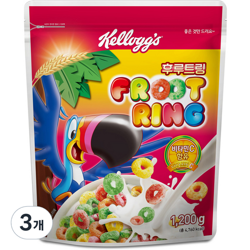 켈로그 후르트링 시리얼, 1.2kg, 3개