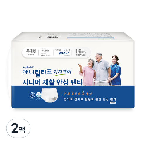 애니릴리프 재활 안심 팬티형 성인 기저귀 특대형 화이트, 16매입, 2개