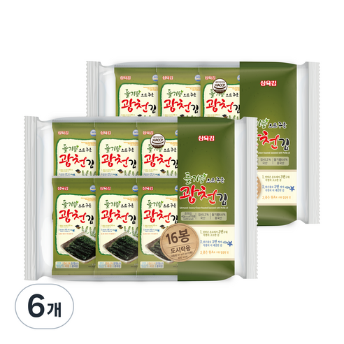 삼육김 들기름으로 구운 광천김 도시락김 16p, 64g, 6개