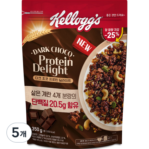 켈로그 다크 초코 프로틴 딜라이트 그래놀라, 350g, 5개
