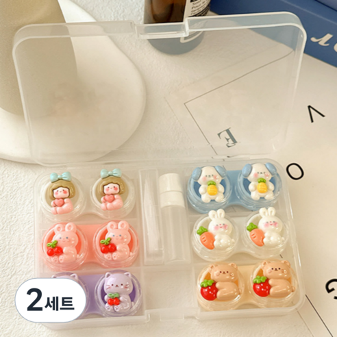 특별한상점 요일별 귀여운 콘택트렌즈 케이스 6종 + 흡착봉 집게 세트, A, 2세트