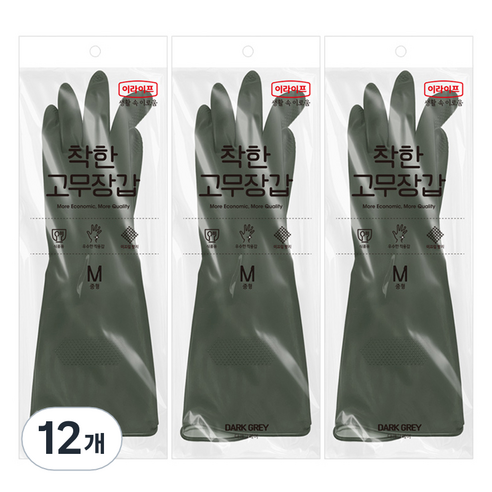 롯데이라이프 착한 고무장갑, 다크그레이, 중(M), 12개