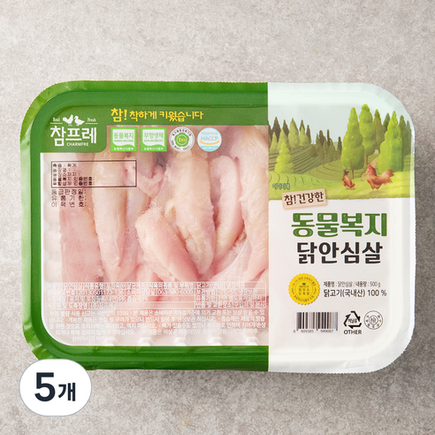 참프레 동물복지 인증 닭안심 (냉장), 500g, 5개