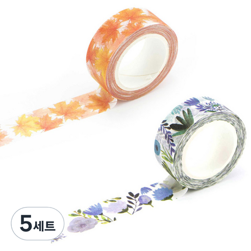라이프포인트 내츄럴 일러스트 마스킹 테이프 05보라별꽃 세트, 05보라별꽃, 18단풍나무, 5세트