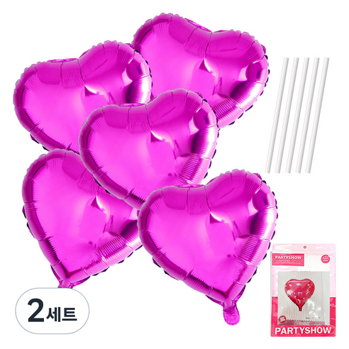파티쇼 하트 은박 풍선 45cm 5p + 빨대 5p 세트, 푸치샤(풍선), 2세트