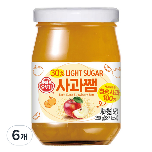 오뚜기 Light sugar 사과쨈, 290g, 6개